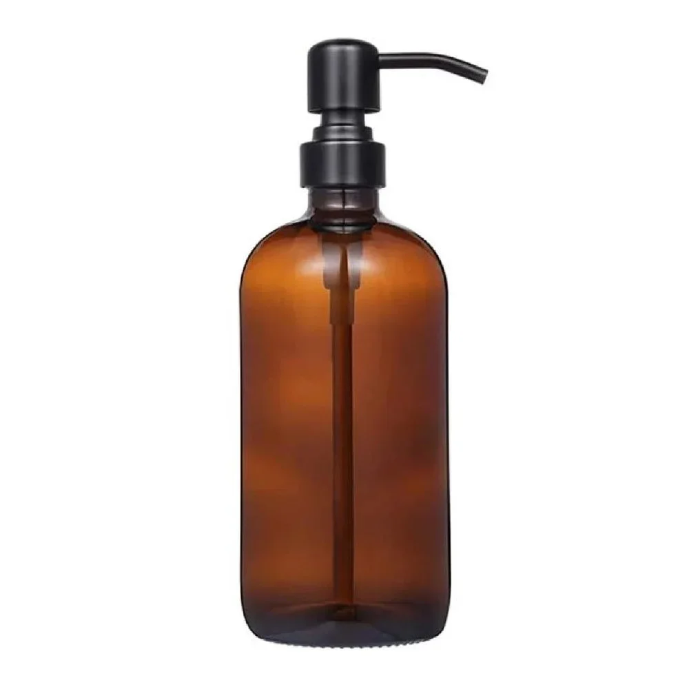 🖤SET OF 2: 16 OZ. GLASS SOAP DISPENSER W/ METAL PUMP (AMBER GLASS/BLACK P…